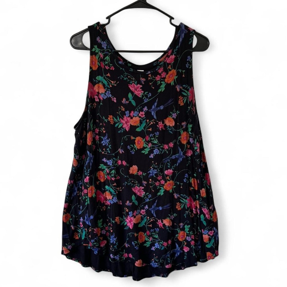 Sleeveless Black Multicolor Floral Tunic Blouse Old Navy Luxe Women’s XL Boho